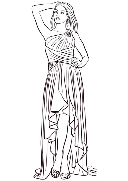One-Shoulder High Low Prom Dress coloring page image