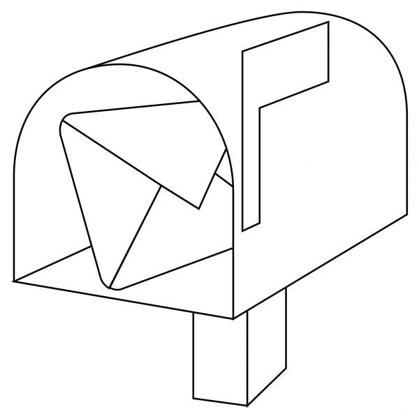 Open Mailbox with Raised Flag coloring page image