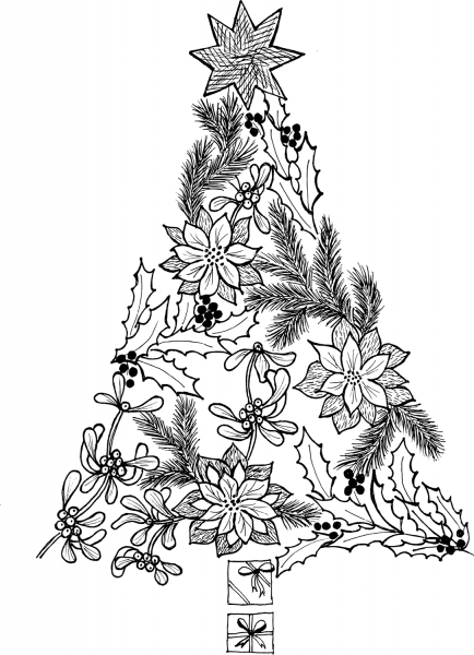 Ornamental Christmas Tree coloring page image