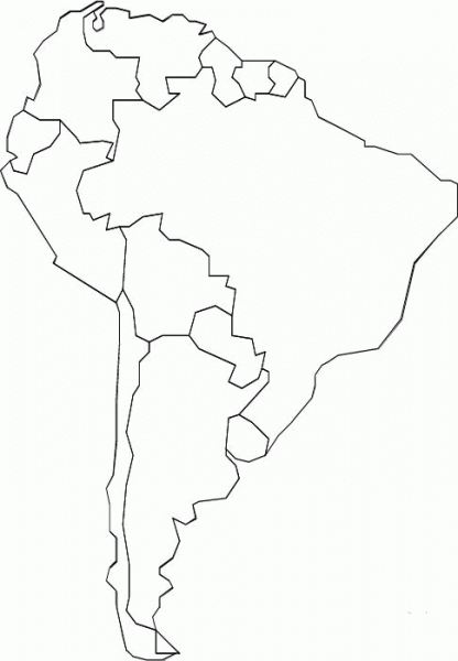 Outline Map of South America with Countries coloring page image