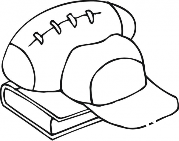 Outline of Football Equipment and a Book coloring page image