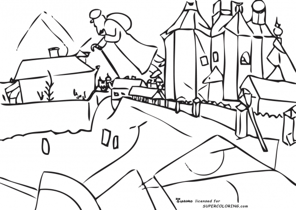 Over Vitebsk By Marc Chagall  coloring page image