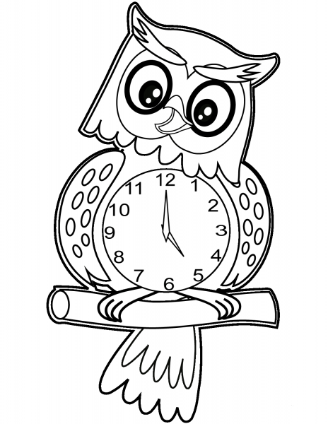 Owl Clock coloring page image