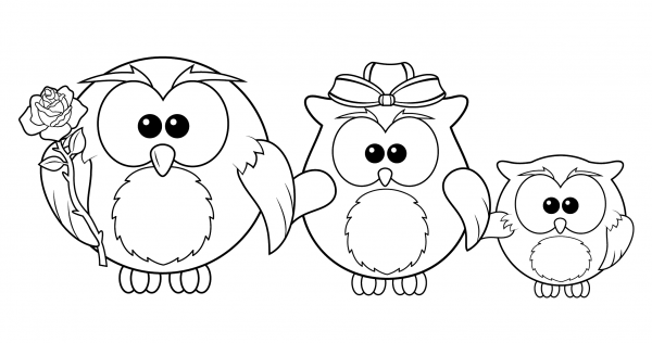 Owl Family coloring page image