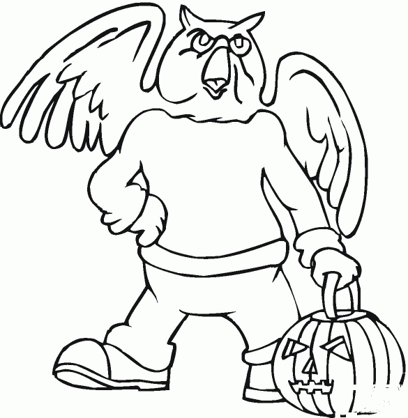 Owl with Pumkin Basket  coloring page image