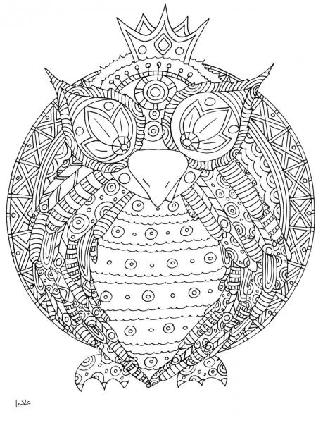 Owl with Tribal Pattern coloring page image