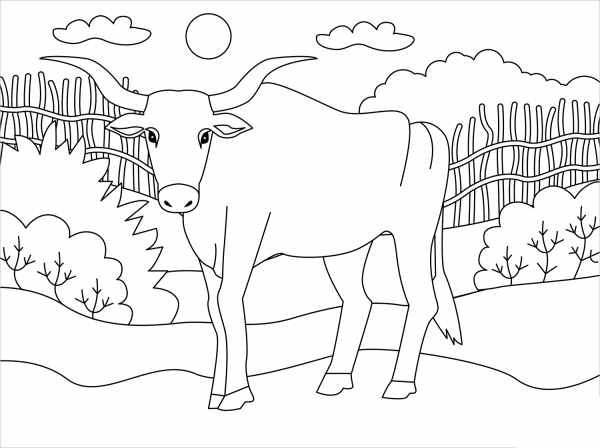 Ox coloring page image