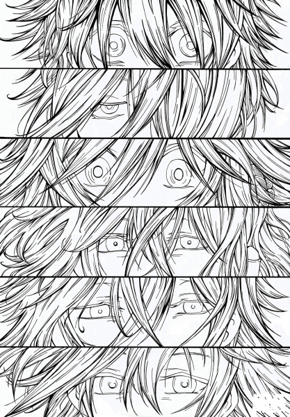 Oz (Blood Stained Black Rabbit), Xerxes Break (Kevin Legnard Mad Hatter), Alice Baskerville, Gilbert Nightray (Baskerville Raven), Vincent Nightray Baskerville, Jack Vessalius coloring page image
