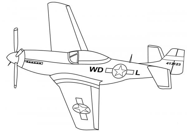 P-51 Mustang coloring page image