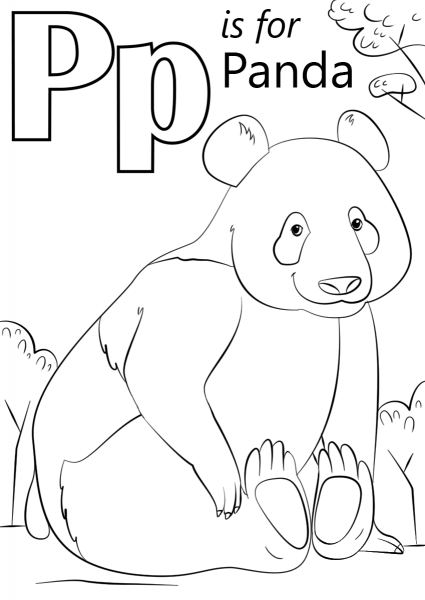 P is for Panda coloring page image
