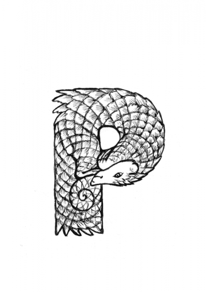 P is for Pangolin coloring page image