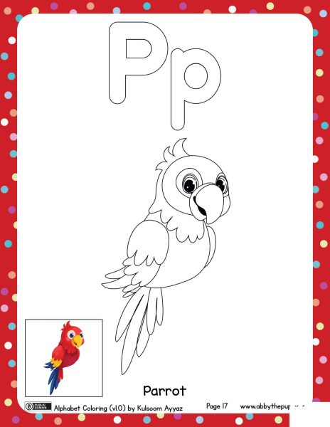 P is for Parrot coloring page image