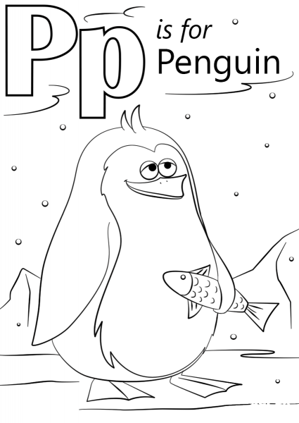 P is for Penguin coloring page image