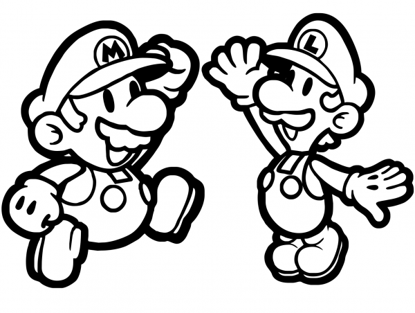 Paper Mario and Luigi coloring page image