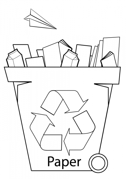 Paper Recycling Bin coloring page image