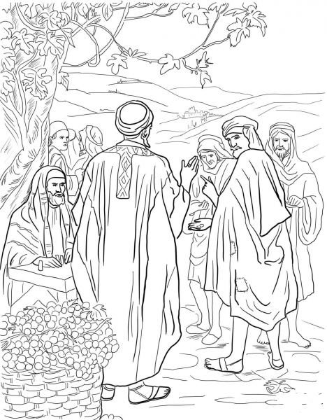 Parable of the Workers in the Vineyard coloring page image