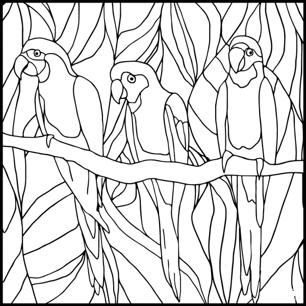 Parrots Stained Glass coloring page image