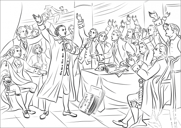 Patrick Henry and His “Give Me Liberty or Give Me Death” Speech coloring page image