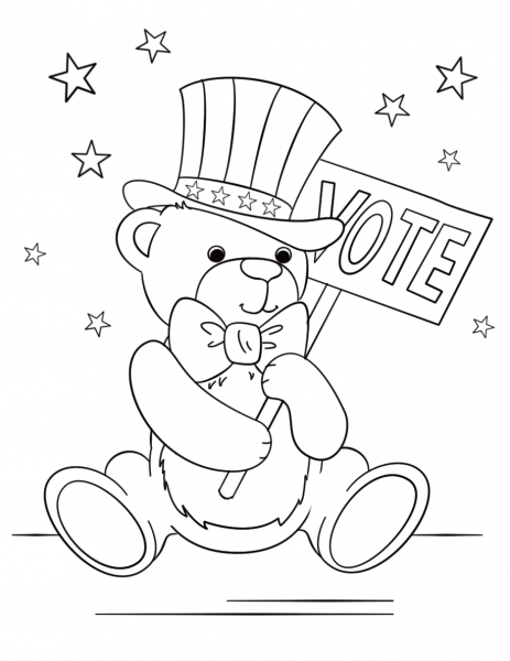 Patriotic Teddy Bear coloring page image