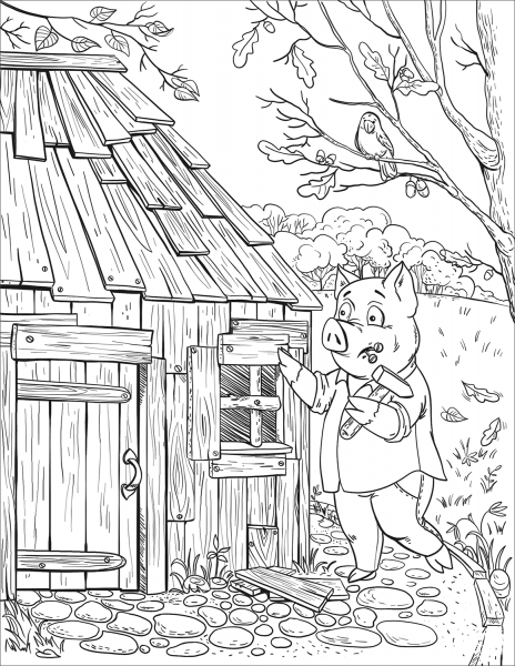 Patty Pig Builds a Wood House coloring page image