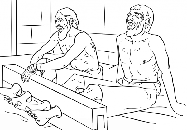 Paul and Silas Sing in Prison coloring page image