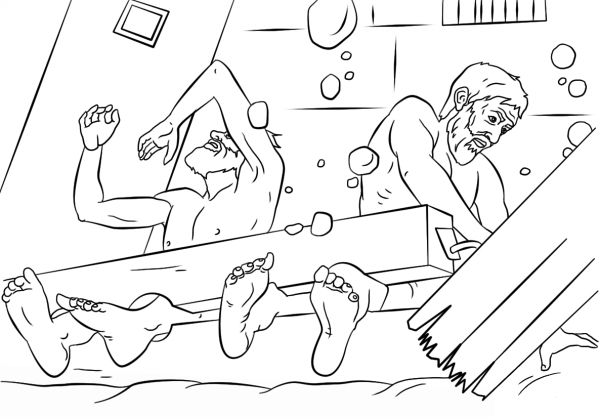 Paul and Silas survives Earthquake coloring page image