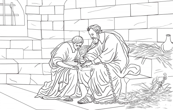 Paul and Timothy in Prison coloring page image