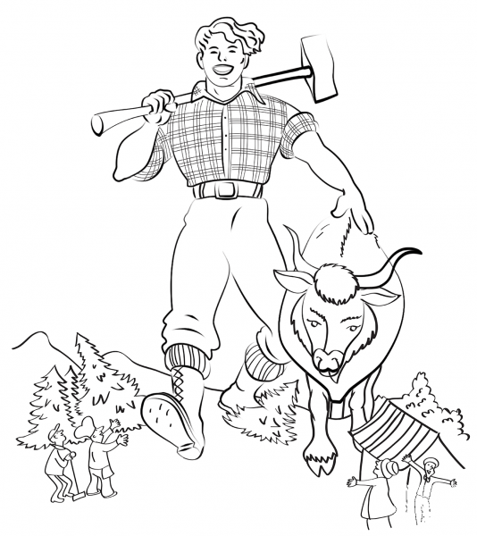 Paul Bunyan and Babe the Blue Ox coloring page image
