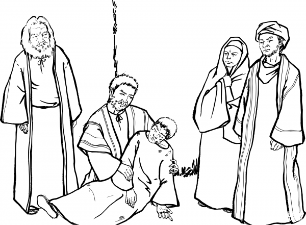Paul Embraces Eutychus coloring page image