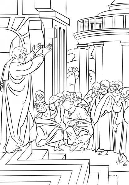 Paul Preaching in Athens coloring page image
