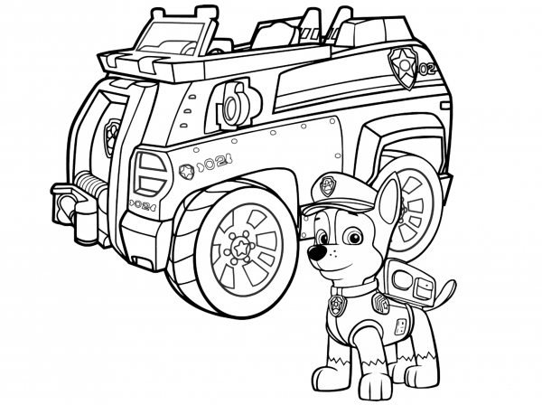 Paw Patrol Chase Police Car coloring page image