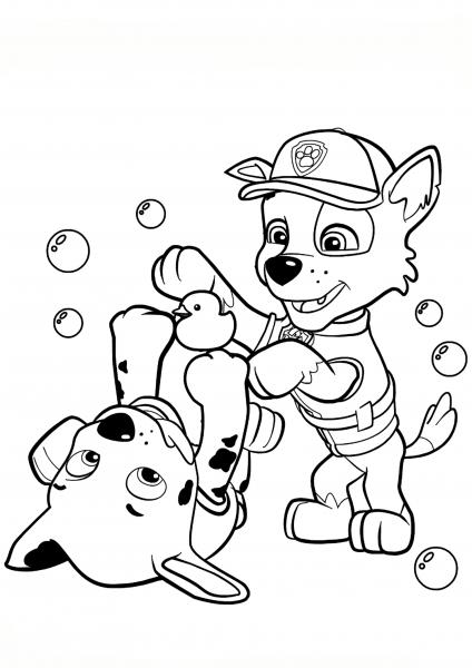 Paw Patrol Rocky and Marshall coloring page image