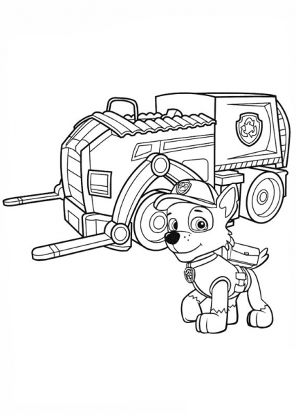 Paw Patrol Rocky’s Recycling Truck coloring page image