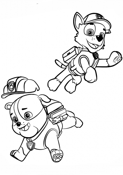 Paw Patrol Rubble and Rocky coloring page image