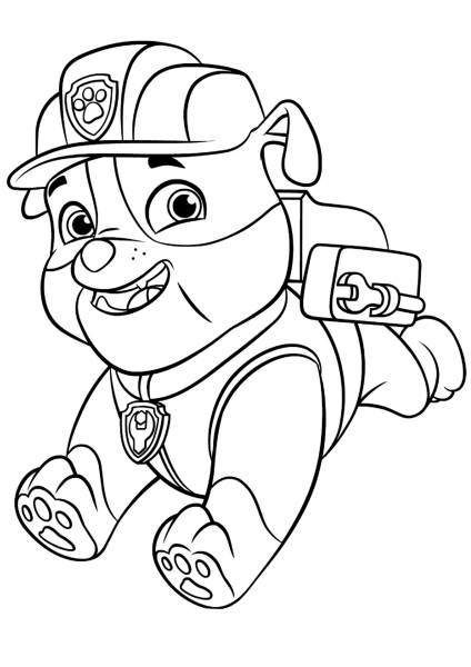 Paw Patrol Rubble with Backpack coloring page image