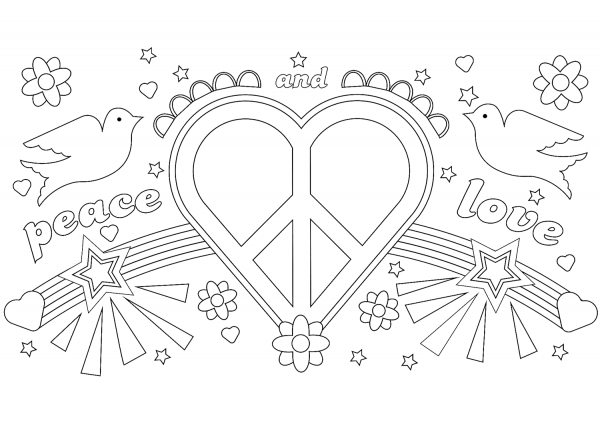 Peace and Love coloring page image