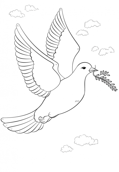 Peace Dove with Olive Branch coloring page image