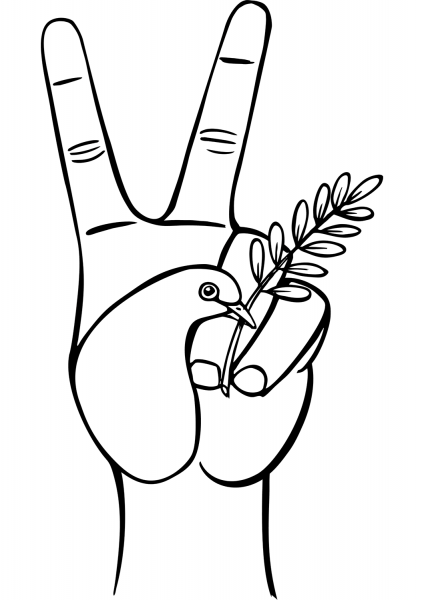 Peace sign with dove and olive branch coloring page image
