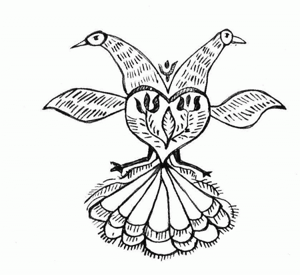 Peacock Folk Art coloring page image