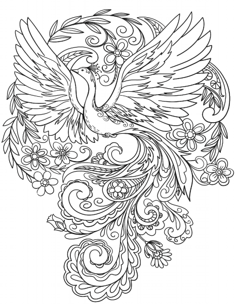 Peacock in Flowers coloring page image