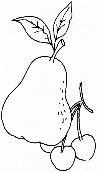 Pear and Cherries coloring page image