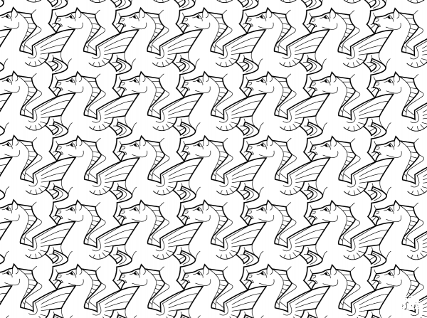 Pegasus Tessellation by M.C. Escher coloring page image