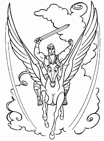 Pegasus With Hercules  coloring page image