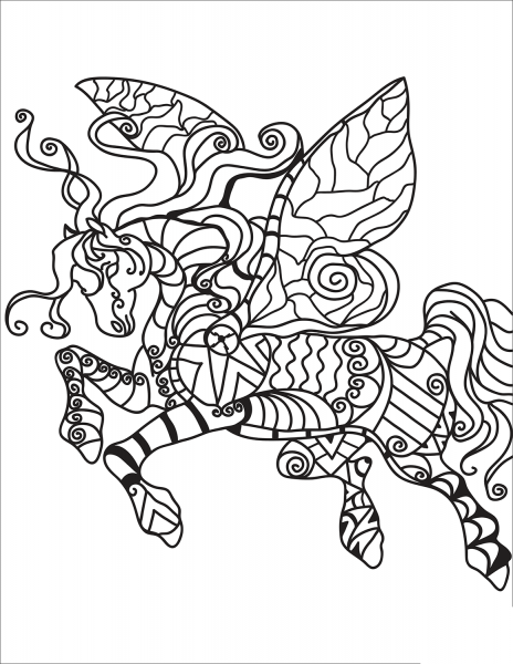 Pegasus Zentangle coloring page image
