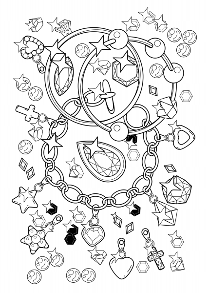 Pendant, Bracelet and Diamonds coloring page image