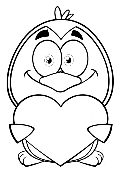 Penguin Cartoon Character Holding a Valentine Heart coloring page image