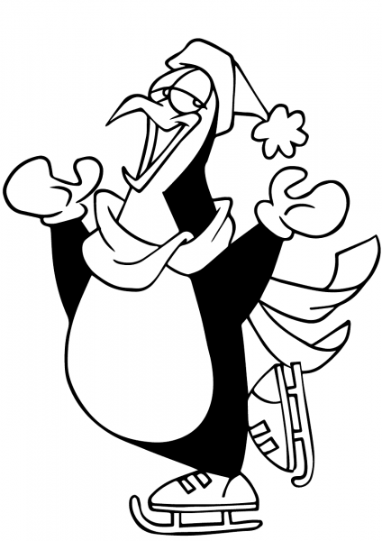 Penguin Ice Skating coloring page image