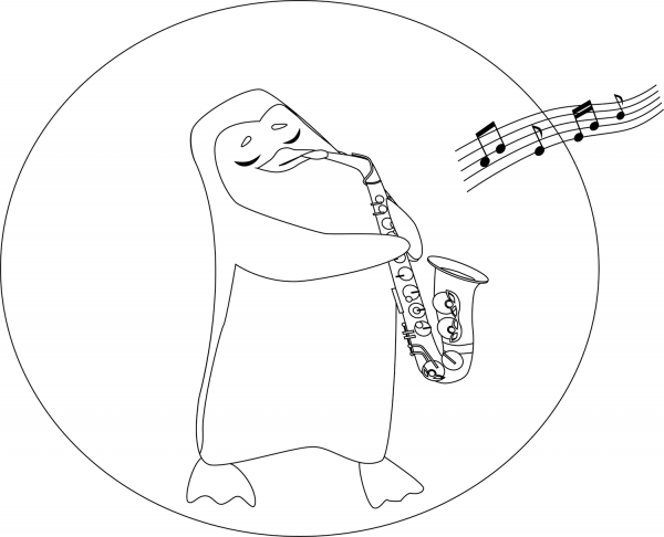 Penguin Playing Saxophone coloring page image