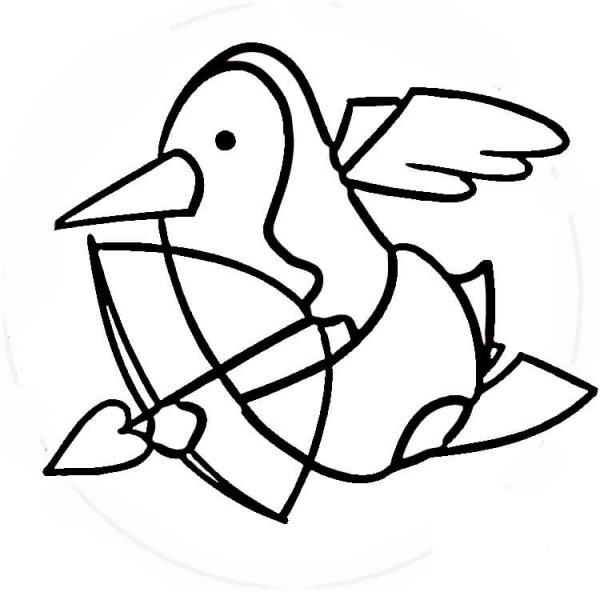 Penguin the Cupid coloring page image