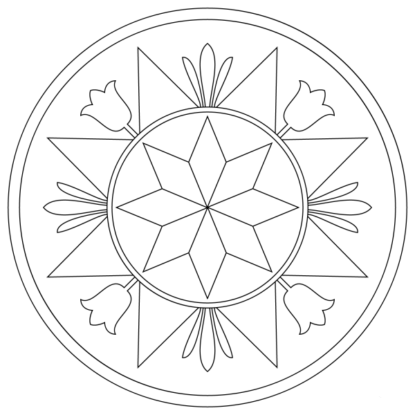 Pennsylvania Hex Sign with Compass Rose coloring page image